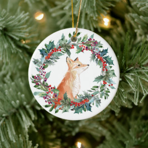 Waterverf Kerstmis Bosvos Keramisch Ornament