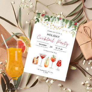Waterverf Kerstmis Cocktail Kerstmis Drinken Kaart