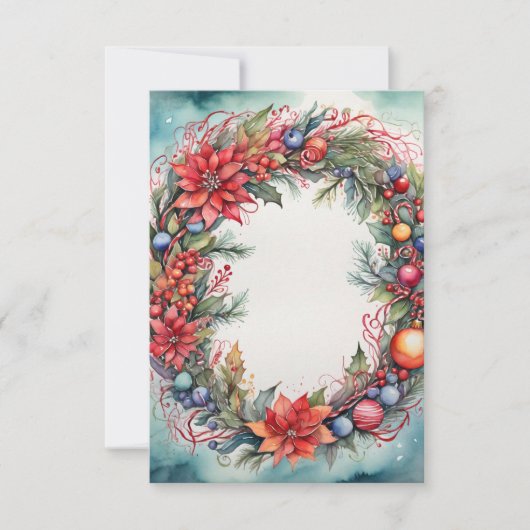 Waterverf Kerstmis Dank u kaart krans (Voorkant)