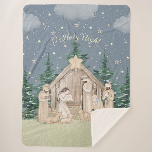 Waterverf Kerstmis Geboorte Sherpa Deken (Voorkant)