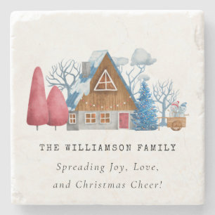  WATERVERF KERSTMIS HUIS FAMILIE MARMER STENEN ONDERZETTER