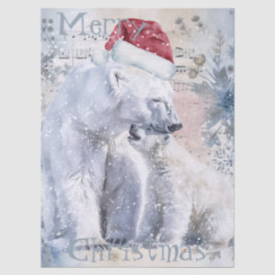 Waterverf Kerstmis IJsbeer en Welp Tissuepapier