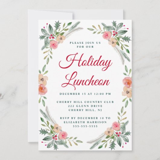 Waterverf Kerstmis in Floral Kaart (Voorkant)