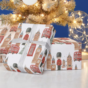 Waterverf Kerstmis in Londen Inpakpapier