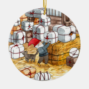 Waterverf Kerstmis in Zweden  Keramisch Ornament