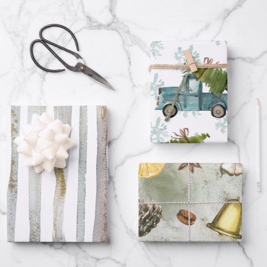 Waterverf Kerstmis. Inpakpapier Vel (Voorkant)