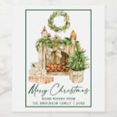 Waterverf Kerstmis kalligrafie inkt Wijn Etiket (Enkel label)