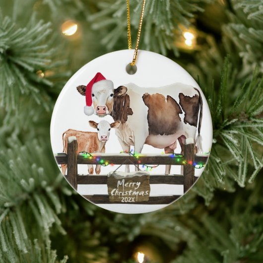 Waterverf Kerstmis Koe met Pet Keramisch Ornament (Boom)