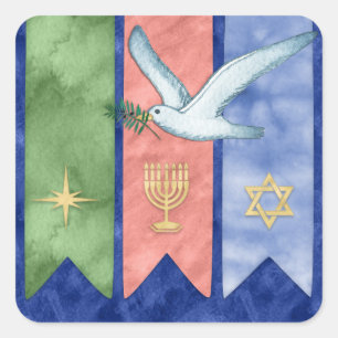 Waterverf Kerstmis Kwanzaa Hanukkah Vierkante Sticker
