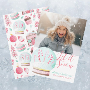 Waterverf Kerstmis Laat Het Sneeuw Wereldbol Feestdagenkaart