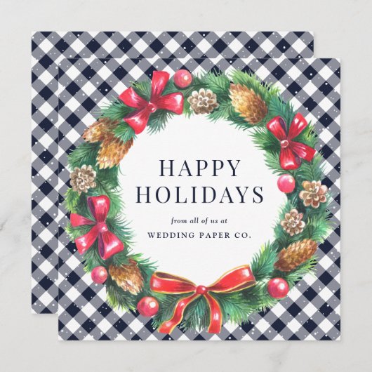 Waterverf Kerstmis met blauw Feestdagenkaart (Voorkant / Achterkant)