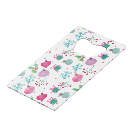 Waterverf kerstmis met handschilderd patroon kredietkaart flessenopener (Voorkant Gekanteld)