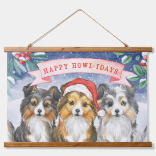 Waterverf Kerstmis met Happy Howlidays Hangend Wandkleed