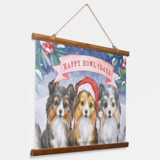 Waterverf Kerstmis met Happy Howlidays Hangend Wandkleed (Gebogen)