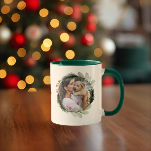 Waterverf Kerstmis met kalligrafie Dog foto Mok