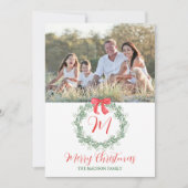 Waterverf Kerstmis Monogram krans Feestdagenkaart (Voorkant)