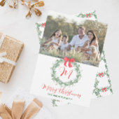 Waterverf Kerstmis Monogram krans Feestdagenkaart