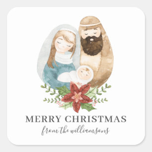Waterverf kerstmis Naam Vierkante Sticker