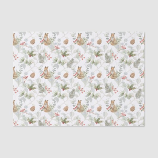 Waterverf Kerstmis, pijnboompjes, bessen Tissuepapier (Voorkant)