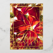Waterverf Kerstmis Poinsettia Bourgondië Plum Folie Feestdagenkaart (Voorkant)