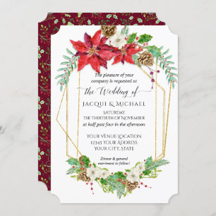 Waterverf kerstmis-Poinsettia Burgundy Gold Kaart