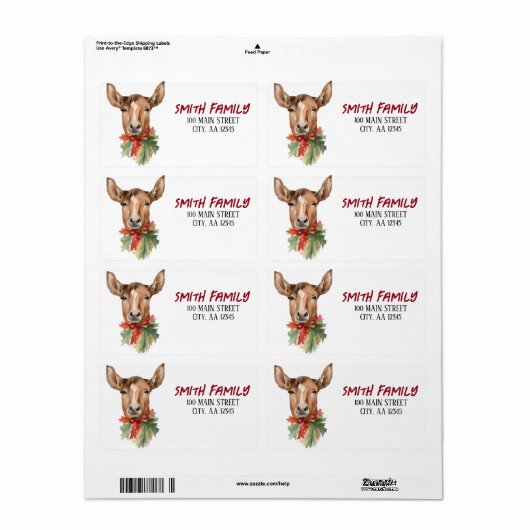 Waterverf Kerstmis rendieren Etiket (Full Sheet)