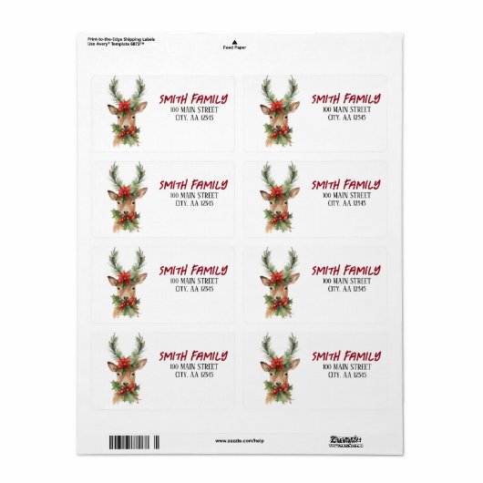 Waterverf Kerstmis rendieren Etiket (Full Sheet)