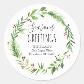 Waterverf Kerstmis — Retouradres Ronde Sticker (Voorkant)