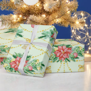 Waterverf Kerstmis Rode Poinsettia, Ornamenten Cadeaupapier