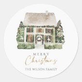 Waterverf Kerstmis Ronde Sticker (Voorkant)