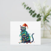 Waterverf Kerstmis Santa Cat Tree Lights Briefkaart (Staand voorkant)