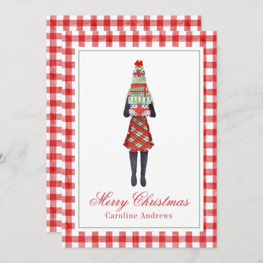 Waterverf Kerstmis Shopping Mode Meisje Feestdagenkaart (Voorkant / Achterkant)