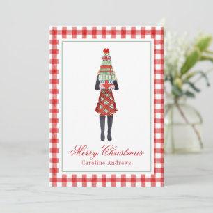 Waterverf Kerstmis Shopping Mode Meisje Feestdagenkaart