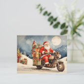 Waterverf Kerstmis Sinterklaas op Motorcycle Feestdagenkaart (Staand voorkant)