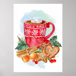 Waterverf Kerstmis, warme chocolade Marshmallow Poster