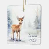Waterverf Kerstmis Winter Fawn Keramisch Ornament (Links)