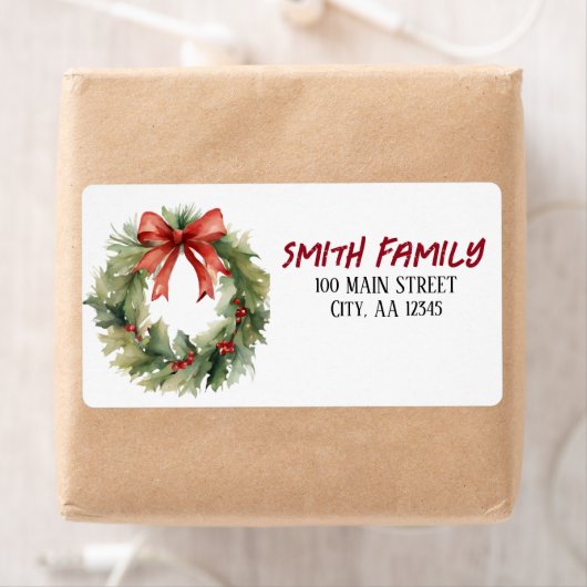 Waterverf Kerstmis Wreath Etiket (Insitu)