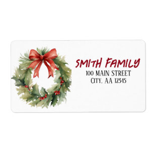 Waterverf Kerstmis Wreath Etiket