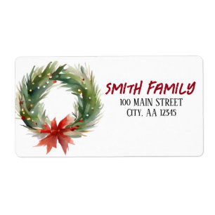 Waterverf Kerstmis Wreath Etiket