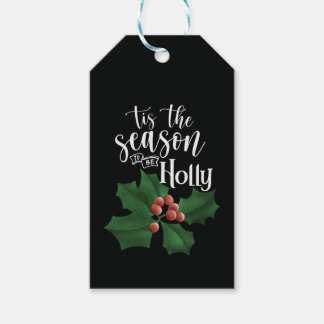 Waterverf Kerstmis Zwart en Groen Hulst Kerst Cadeaulabel