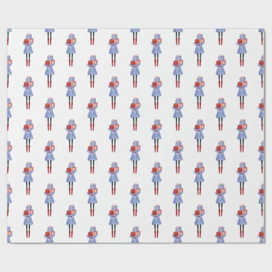 Waterverf kerstMode Meisje met Cadeaus Cadeaupapier (Vlak)