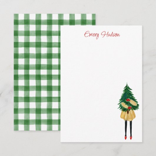 Waterverf kerstMode Meisje op maat Bedankkaart (Voorkant / Achterkant)