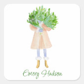 Waterverf kerstMode meisje Vierkante Sticker (Voorkant)