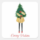 Waterverf kerstMode meisje Vierkante Sticker (Voorkant)