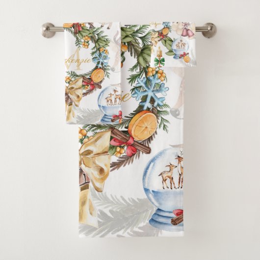 Waterverf kerstmonogrammen bad handdoek (Insitu)