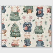  Waterverf kerstmuis Cadeaupapier (Vlak)