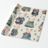  Waterverf kerstmuis Cadeaupapier (Uitgerold)