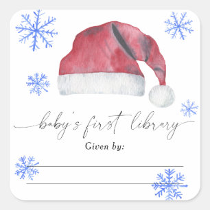 Waterverf kerstmuts - Baby Shower ex-libris Vierkante Sticker