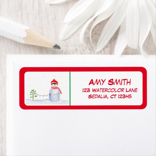 Waterverf kerstpinguïn - decorteerboom etiket (Insitu)