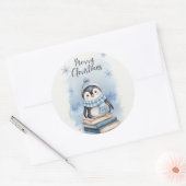 Waterverf kerstpinguïn ronde sticker (Envelop)